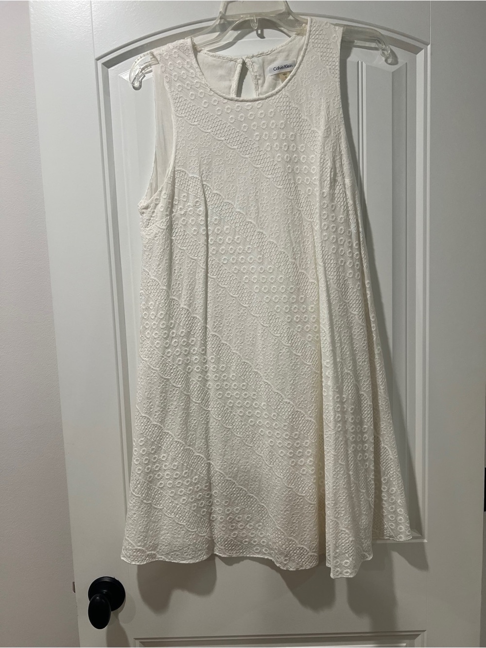 Calvin Klein Caslon White Eyelet A-Line Sleeveless Dress size 12